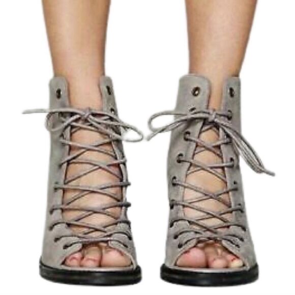 New Jeffrey Campbell x Free People Shoes Lace up Suede Taupe - Picture 3 of 12